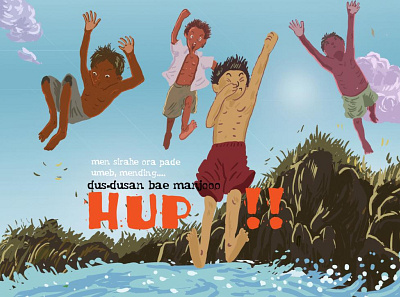 Children of the river boy children book illustration happy illustration indonesian jpy river swimming