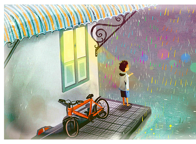 Rainy day bicycle children book illustration colorful illustration kid rainy