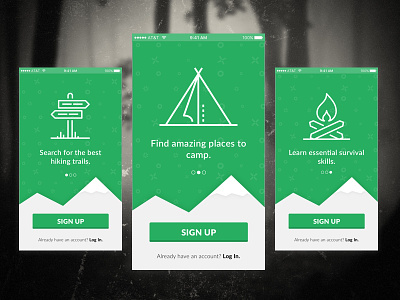 Onboarding app camping daily dailyui green ios onboarding outdoors ui