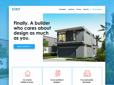 Landing page concept for prefab home builder blue construction design homes icon prefab ui ux web