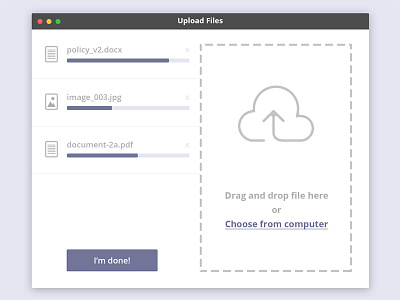 Upload Modal cloud desktop document drag drop file ios multi popup ui upload ux