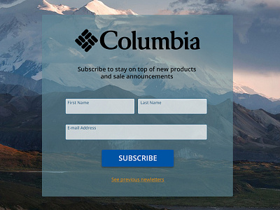 Newsletter signup columbia flat form material mountains nature newsletter outdoor signup sport transparent
