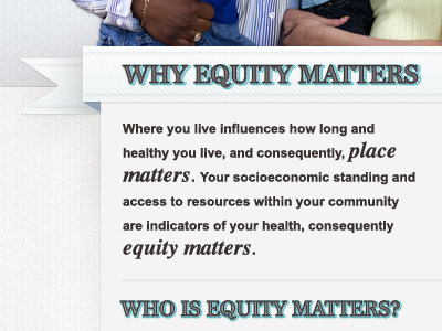 Equity Matters Home Page bienetresocial blue clean diversity dnn grey non profit ribbon tan texture typography web white