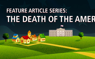 The Death of the American Dream economy government green houses illustration landscape pointilism politics real estate red white house yellow