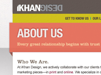 iKhan Design Interior Header arial grey interior lime lines logo navigation orange peach texture web white