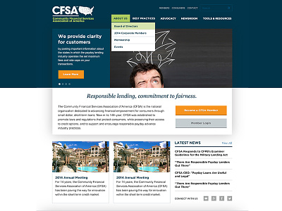 CFSA Redesign dropdown finance georgia gotham homepage italic menu navigation web