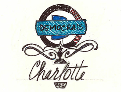DNC Party Sketch 2 blue charlotte democrat dnc flag logo north carolina obama politics red white