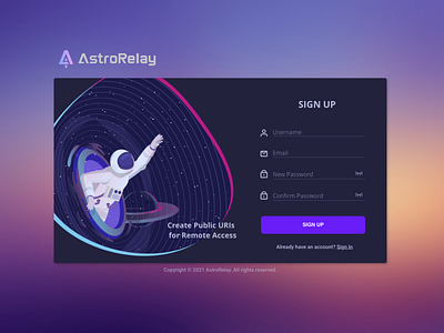 AstroRelay Sign up page
