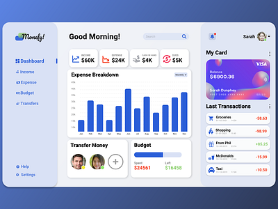 Finance Tracker UI app banking blue card concept design expense finance gradient color logo