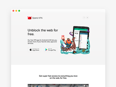 Opera VPN: web homepage landing page product page ui web design