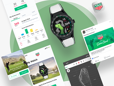 Golf App for TAG Heuer Connected Watch app branding design golf illustration iphone minimal mobile product design typography ui ux vector white