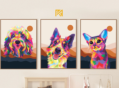 Wall art portrait with the pet in pop art amazing animal art artwork colorful design digital dog illustration pet pop pop art popups portrait poster print wpap