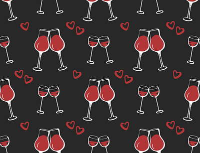 Wineglasses love seamless pattern anniversary background black couple glass graphic heart illustration love pattern red relationship seamless wine wineglass