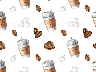 Cute coffee cups seamless background adorable background clipart coffee to go cute graphic illustration pattern