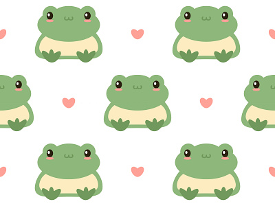 Green cute frog cute baby vector seamless pattern.