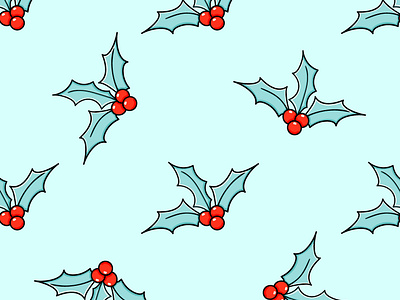 Holly branches vector seamless pattern