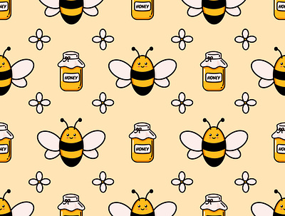 Cute honey bee seamless pattern fly