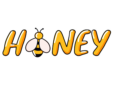 Honey text doodle lettering vector illustration beehive business