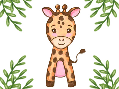 Giraffe watercolor kids illustration