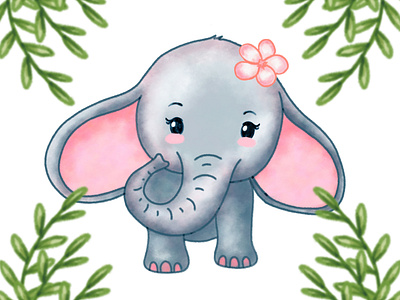 Elephant watercolor kids illustration