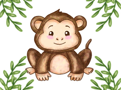 Monkey watercolor kids illustration adorable african animals childrens clipart cute graphic illustration kids