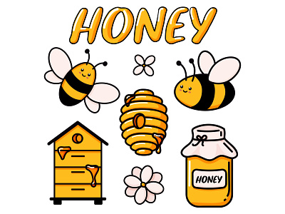 Honey bees kids set of illustrations adorable clipart cute graphic illustration