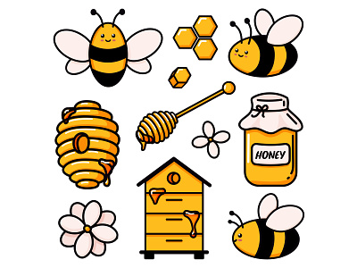 Honey bees kids set of illustrations