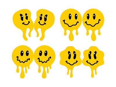 Smiley stickers. Dripping smiles set graphic illustration