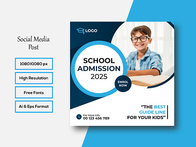 School Admission Social Media Post Template ads back to school banner children class college creative education facebook post instagram post kids