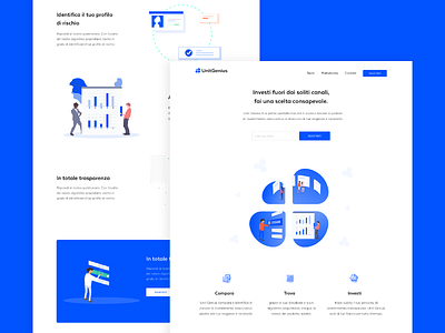 UnitGenius Landing Page blue blue and white illustrations interactions design minimal uidesign ux design webdesign white