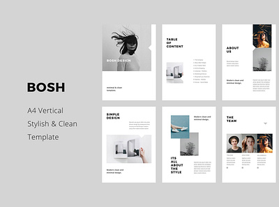 BOSH - A4 Vertical Template Layout a4 vertical branding catalog clean design design fashion icons inspiration keynote layout magazine minimal mockups pitchdeck portfolio powerpoint presentation slides template ui