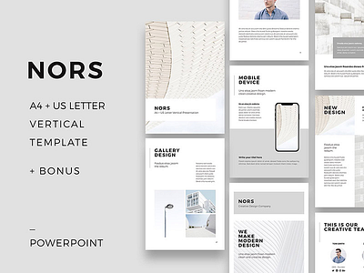 NORS - Vertical A4 + US Letter Powerpoint + Bonus a4 bonus brochure magazine portfolio powerpoint presentation slides template vertical