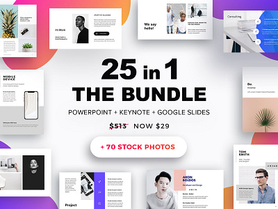 The Bundle 25 + 70 Photos brochure bundle creative design free keynote magazine marketing modern powerpoint presentation template