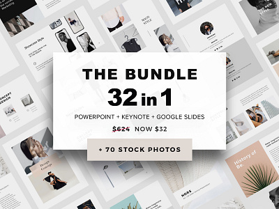 The Bundle 32 in 1 + 70 Bonus Photos brochure bundle clean design elegant fashion feminine free google keynote magazine minimalism modern powerpoint presentation printable slides slideshow template vertical