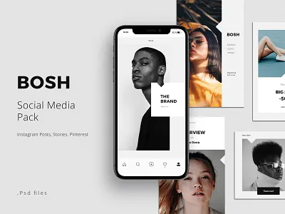 BOSH - Social Media Pack branding clean design design fashion freebies inspiration instagram posts instagram stories lifestyle minimal photoshop pinterest pixasquare social media social media pack template ui