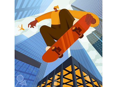 Skater in the city advertising art branding character colourful creative design flat graphic illustration modern skater vector