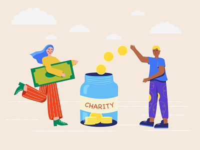 Collecting money for charity advertising art branding character charity colourful design flat illustration modern storyboard stylish ui vector vivid