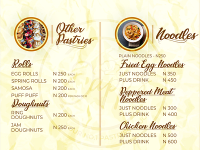 Pastry Menu branding cake graphic design menu noodles pastry price list pricelist snacks