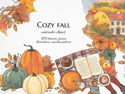 watercolor fall clipart, autumn set