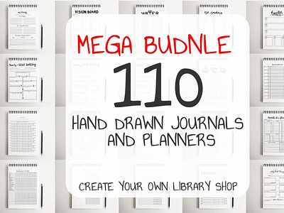 MEGA BUNDLE 110 Journals & Planners backupgraphic billplanner dailyplanner gymplanner handdrawn journal journals kdp layout layouts lowcontent nocontentbook notebook notebooks planner planning schoolplanner todo todolist todoplanner