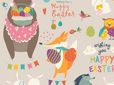 Animals celebrating Easter. Vector set of cartoon