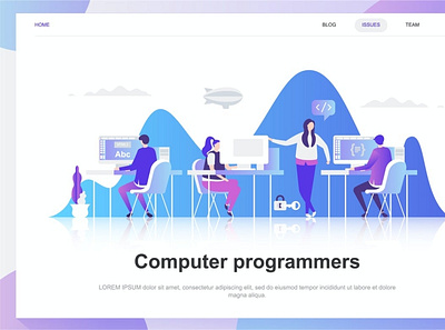 Computer Programmers Flat Concept backupgraphic chand character computer concept dashboard design flat illustration landing page people programmers template vector website wireframe