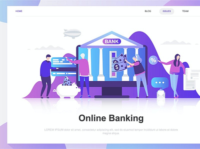 Online Banking Flat Concept back backup backupgraphic bank banking branding chand character concept dashboard design flat illustration landing page people template vector website wireframe