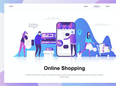 Online Shopping Flat Concept back backup backupgraphic branding chand character commerce concept dashboard design flat illustration landing page people shopping template vector website wireframe