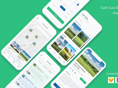 Golf Club Booking App UI Kit booking club clubhouse course courses events golf golf club golfing sports