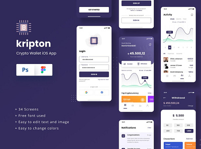 Kripton - Crypto Wallet iOS App app design bank bank app banking app bitcoin blockchain crypto currency crypto wallet cryptocurrency ethereum finance app financial app financial wallet ios app money statement transactional transfer money wallet wallet app