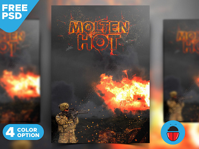 Molten Hot Movie Poster Design PSD Template a4 action bakupgraphic battle bloody cinema cmyk cover creative event flyer freepsd movie poster psd psdfree soldier storm strong templatepsd