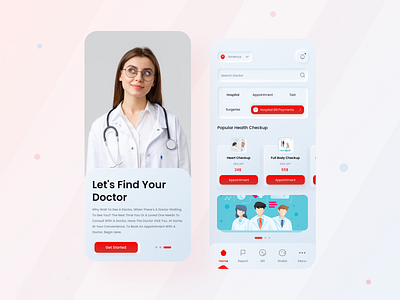 Doctor App Concept 💉💖 app dailyui design doctor doctor app doctor app concept doctor app concept find ios lets find your doctor mobileappdesign neumorphism neumorphismui red uiux website