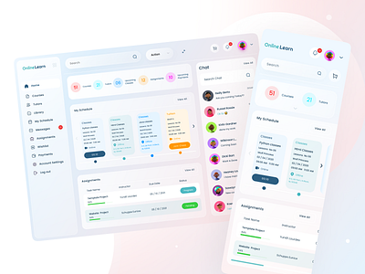 Online Learning Dashboard Design✒️ 3d arunsingh145 assignment chat corses dashboard ui glassmorphism mentor minimal mobile modern my schedule neumorphism ui onlineclass onlineshop responsive responsive ui side chat tutor webapp