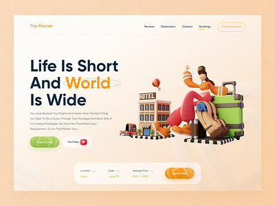 Trip Planner - Website Design 3d 3ddesign arunsingh145 branding tranding travel travel agency travelling ui uiux vacation web design